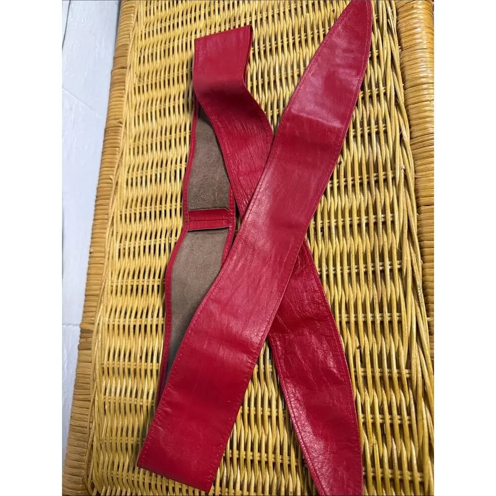 Leather Wrap Tie Belt Red Vintage